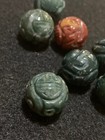 One Vintage Carved Chinese Bead Green Bloodstone Stone Round W  Shou Design 16mm