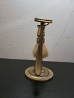 Vintage Brass Razor And Shaving Brush On Stand 3pc Set
