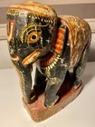 Antique Hand Carved   Painted Wood Elephant Statue Decor Figure 9   h