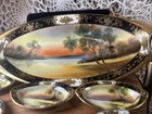 Antique Noritake Oval Celery Plate   6 Salt Dishes Hand Painted Porcelain Set