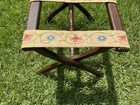 Vintage Scheibe Wooden Folding Luggage Rack Stand Tapestry Fabric Straps Mcm