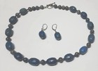 Necklace Earring Blue Gray Marbled Glass Beads Matching Set Pierce Collarbone