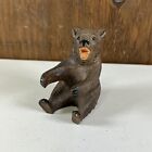 Antique German Black Forest Carved Wood Seated Bear Glass Eyes 3 5 