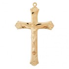 Gold Plated Sterling Silver Rosary Crucifix Flower Tips Medal Necklace 24 chain