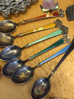 46g Set  6 Nils M  ller Norway Sterling Silver Guilloch   Enamel Demitasse Spoons