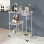 Acrylic Bar Cart W  4 Lockable Wheels  3 Tier Clear Serving Cart W  Glass Holder
