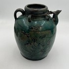 Antique 19th Century Chinese Pottery Water Wine Jar Crock Dark Green Jade Glaze