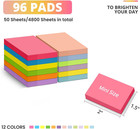 96 Pads Sticky Notes  1 5 x2  Inches Mini Sticky Notes Pads  Bright