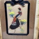 Vintage Asian Feather Fabric Art Exotic Birds  pair  9    X 7    Framed