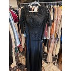 0109  Black Lace Bodice Short Sleeve Formal Evening Gown Maxi Dress Size 16