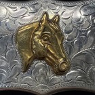 Solid Sterling Silver Engrave Western Mens Belt Buckle Horse Head Diablo 51g