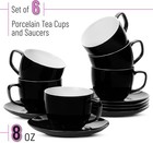 Btat- Cappuccino Cups With Saucers 8 Oz  Set Of 6  Black Porcelain Coffee Cup