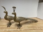 Vintage Mcm Pair Of Brass Peacocks Decor Figurines Male   Female 11 5 l   13 5 l