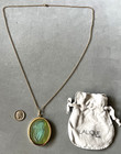 Authentic Lalique France Antinea Green Clemence Cameo Crystal Pendant   Necklace