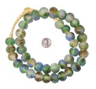 Blue Green Brown Swirl Recycled Glass Beads 18mm Ghana African Sea Glass Round