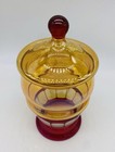 Antique C 1920 Bohemian Czech Amber And Red Glass Lidded Jar