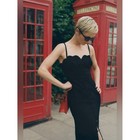 Anthropologie Slim Scalloped Black Front-slit Corset Midi Dress Size 0  stretch 