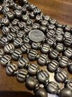 Vintage Mid Century Silver Tone Ridged Metal 24in Strand Loose Beads