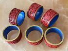 6 Vintage Original Green Cinnabar Lacquer Napkin Ring Rar  red 