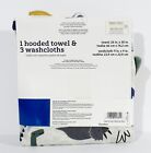 Gerber Baby 4 Piece Terry Bath Set Dinosaurs Hooded Towel   3 Washcloths New