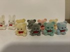 Vintage Miniature  1     Flocked Fuzzy Teddy Bears  lot Of 8 And 4 Bunnies 