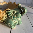Vintage Shallow Majolica Glazed Ceramic Pottery Planter Pot Elephant Green Beige