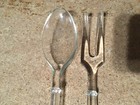 Vintage Deco Depression Era Glass Salad Fork   Spoon Clear Glass   Wrongway052