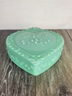 Jadeite Green Glass Heart Shaped Chocolate Candy Box With Strawberries