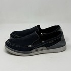 Crocs Walu Shoes Mens 9 Blue Gray Canvas Suede Slip On Loafers Comfort Casual