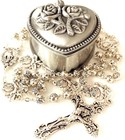 Handmade 925 Silver Rose Beads Catholic 5-decade Rosary With Cross Gift Box Ital