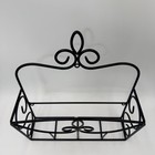 Vtg Metal Wall Magazine Rack Fleur De Lis Black Scrollwork Mail Holder