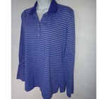 Coolibar Polo Shirt Women M Blue Stripe Long Sleeve Upf 50  Uv Protection