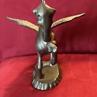 Vintage Mcm Solid Brass Pegasus Flying Mythical Horse Fantasy Figure 6    On Base