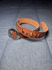 Vintage 1950s Western Cowboy Glass Studded Brown Leather Belt Rockabilly