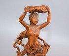 Chinese Boxwood Carved Beautiful Woman Statue Wooden Sculpture Home Decor Art