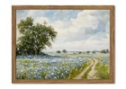 Framed Vintage Canvas Wall Art  Country Landscape 16l  X 12w  Blue Wildflower