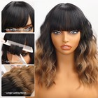 Short Wavy Wig With Bangs For Women Shoulder Length Bob Curly Charming Wigs 