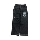 Vintage Y2k Jnco Tribals Black Baggy Wide Leg Jeans Flaming Skull Embroidery