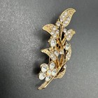 Flower Gold Tone Rhinestone Brooch Pin J64
