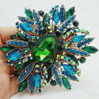 New Elegant Flower Gold Tone Large Brooch Pin Green Rhinestone Crystal Jewelry G