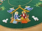 Vtg Bucilla Nativity Christmas Tree Skirt 41    Completed Green Felt Sequins Trim