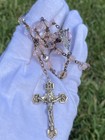 Vintage Devon Dtc Sterling Silver Pink Crystal Glass Ab Rosary Cross Crucifix