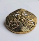 Large Antique  Vint Brass Filigree  Etched Domed W  Interesting 4 Corners Button