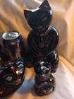 Cat Figurines Hand Painted Multicolored Folk Art Designs Set Of 4 Black Lacquer