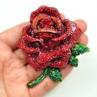  Large Red Rose Crystal Rhinestone Brooches Flower Pendant Brooch Pin Gift