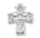 Sterling Silver Four Way Holy Spirit Cross Pendant Medal Necklace Made In Usa