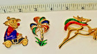 Lot Of 3 Vintage Colorful Enamel Gold Tone Brooches  pins  2 Signed Danecraft