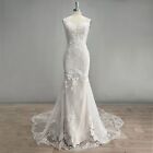 Mermaid Wedding Dress Backless Lace Applique Train Spaghetti Straps Bridal Gown