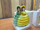 Vintage Pair Ceramic Art Deco Bookends Men And Ladies Green Yellow 1930s Japan