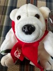 Vintage 1998  Coca Cola Bean Bag Plush   Polar Bear With Red Scarf   Coke Bottle
